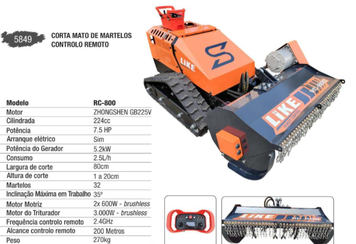 Corta Mato de Martelos Telecomandado LIKE RC800 (EM STOCK - SOB CONSULTA)